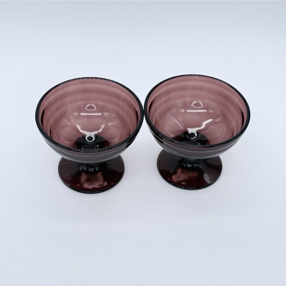 Set of 2 Vtg Depression Glass Hazel Atlas Moderntone Amethyst Champagne Glasses - Picture 4 of 5